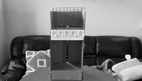 The front of a low-fidelity prototype for the Chop Chop device