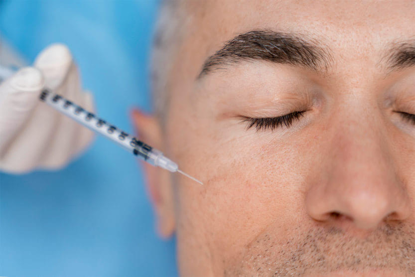 Closeup of a man getting a Botox injection. 