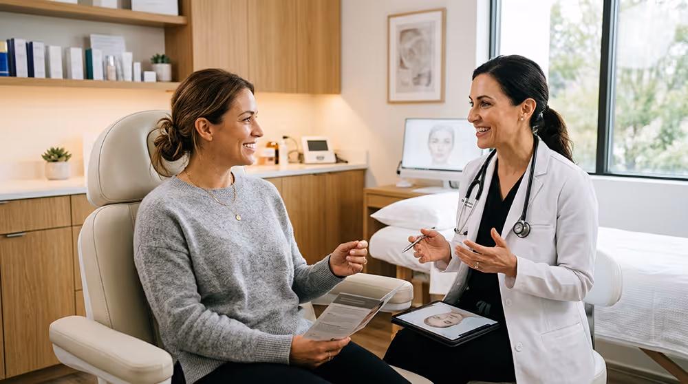Injector and patient in a consultation