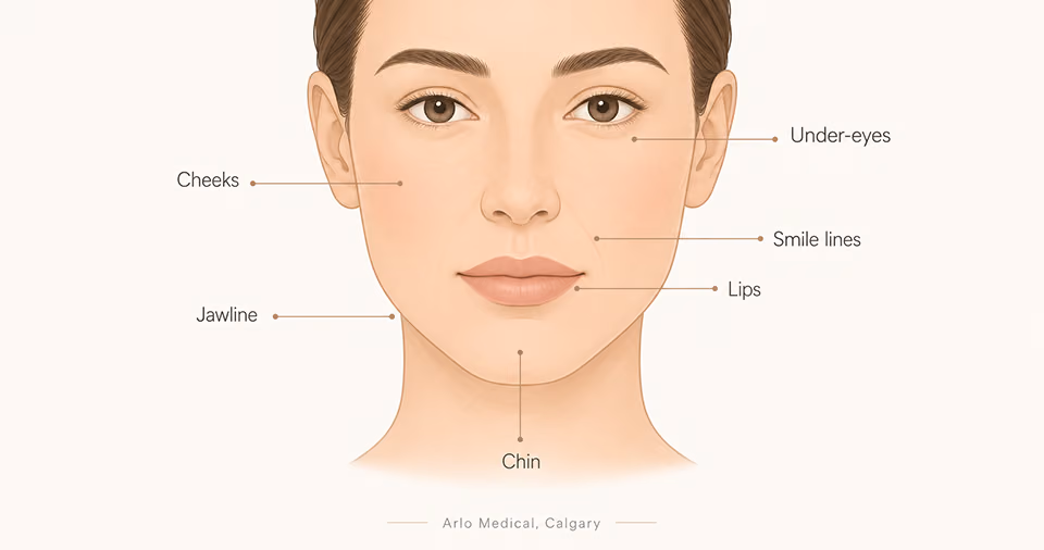 Dermal filler treatment areas diagram