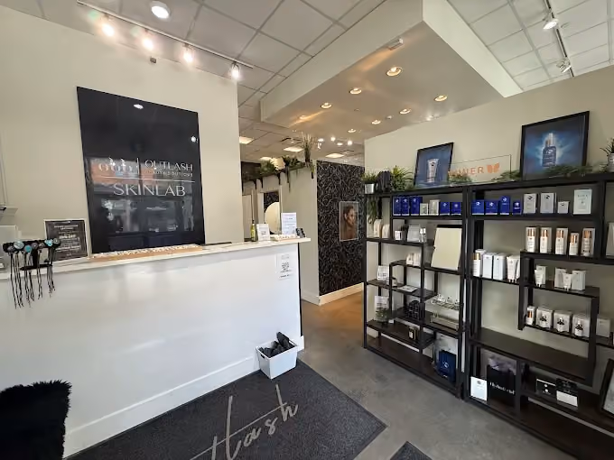 The reception area of a boutique medical spa clinic in Calgary.