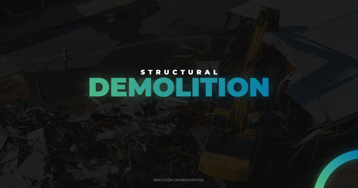 Precision Environmental specializes in structural demolition, selective demolition, asbestos abatement, and hazardous waste removal. Safe, compliant, and fully integrated.
