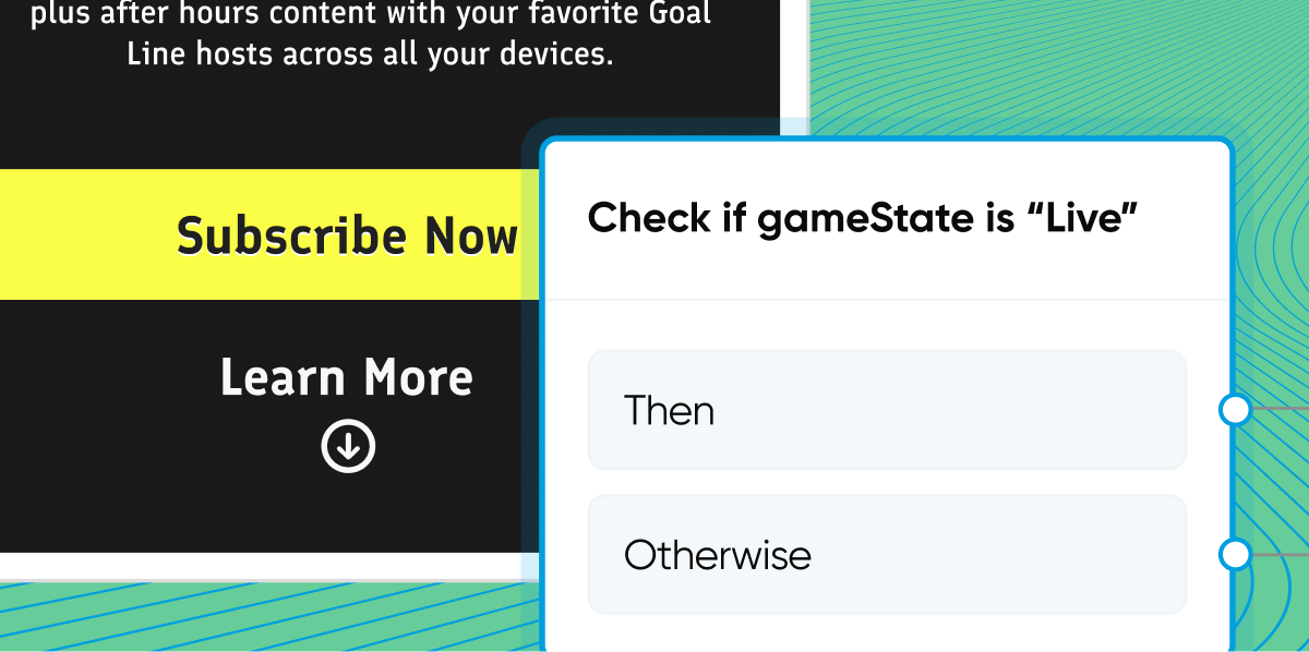 Nami Flow Builder condition showing branch: Check if gameState is Live and corresponding page on device