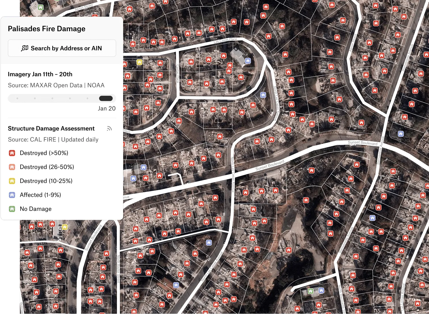 Map of Palisades Fire Damage