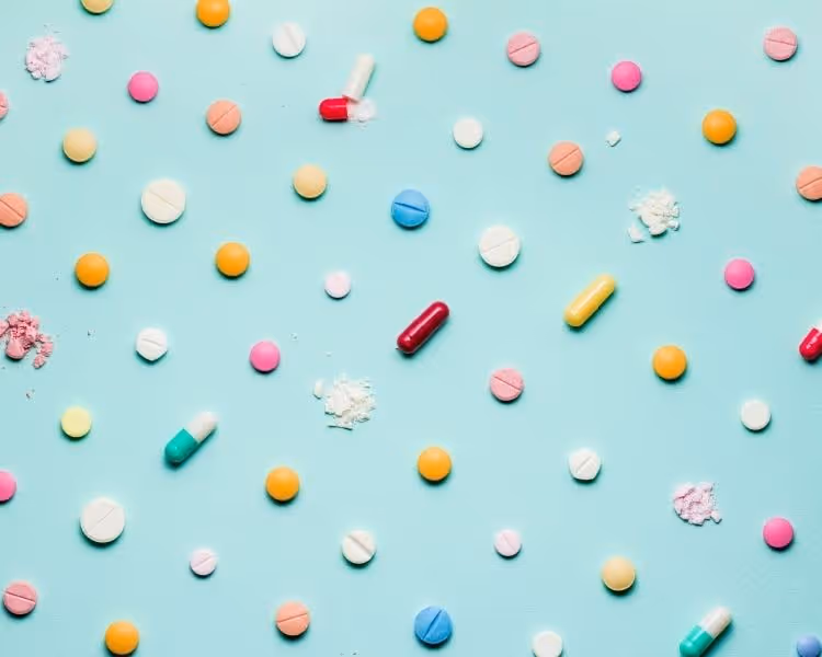 Medication on a blue background