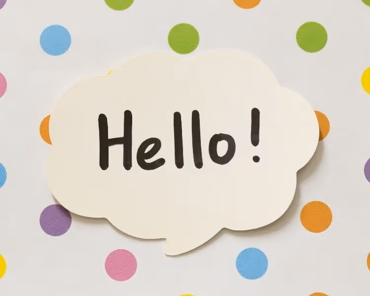 "Hello!" in quote bubble