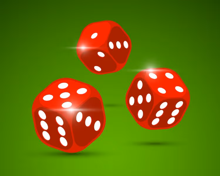 Dice and gaming pegs on a yellow background