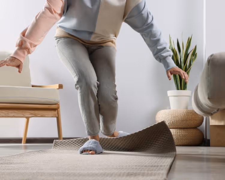 Senior slipping on a rug