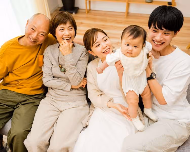 intergenerational family sitting together