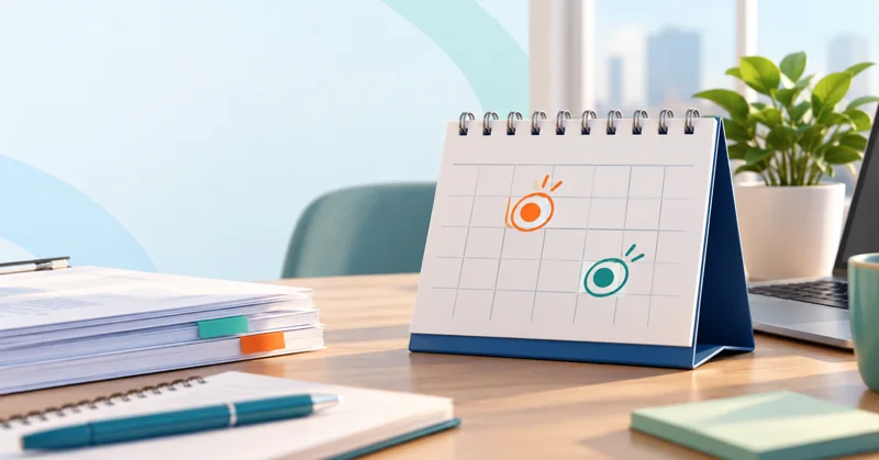 Calendário de mesa com datas marcadas, representando os novos prazos do Simples Nacional 2027