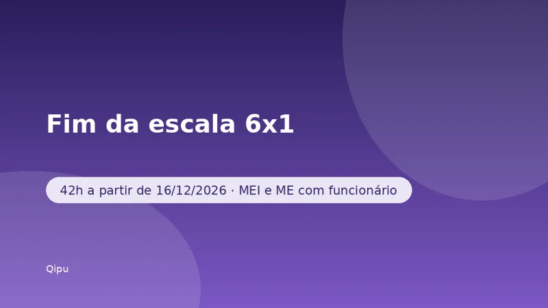 Capa roxa da Qipu com o título Fim da escala 6x1: 42 horas a partir de 16/12/2026 para MEI e ME com funcionário