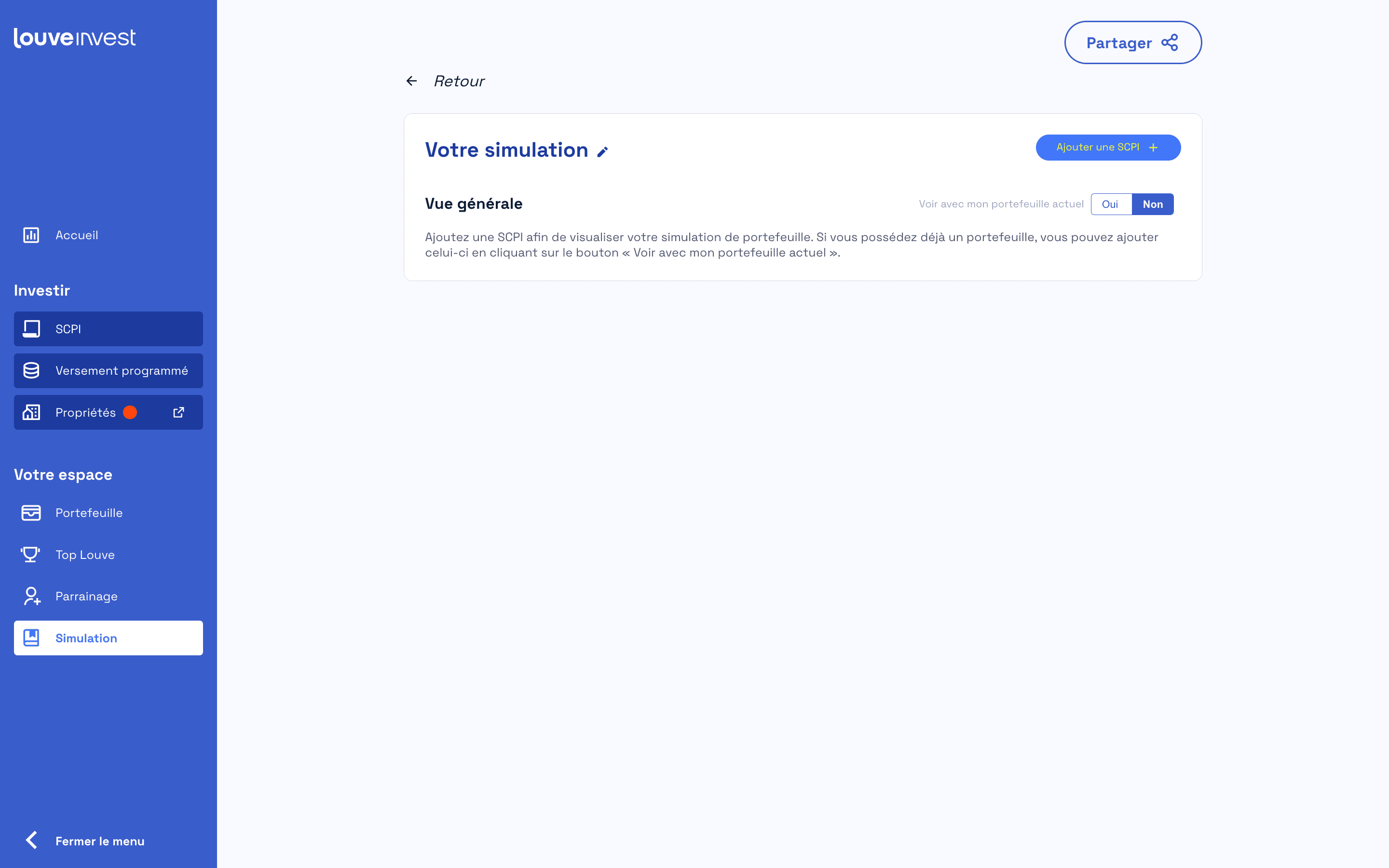 choix des SCPI sur le simulateur SCPI de louve invest