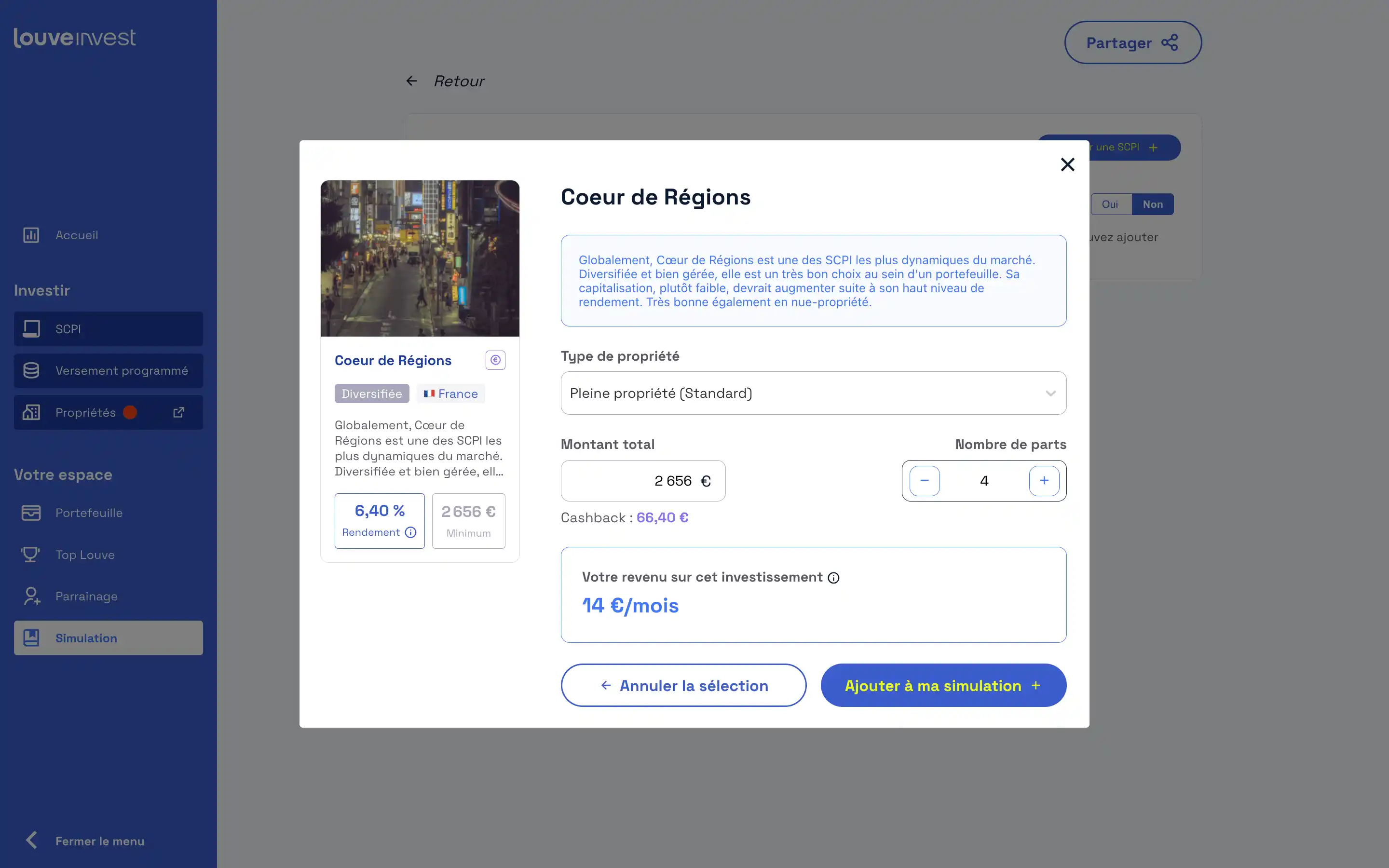 spécifité de chaque SCPI sur le simulateur SCPI de louve invest