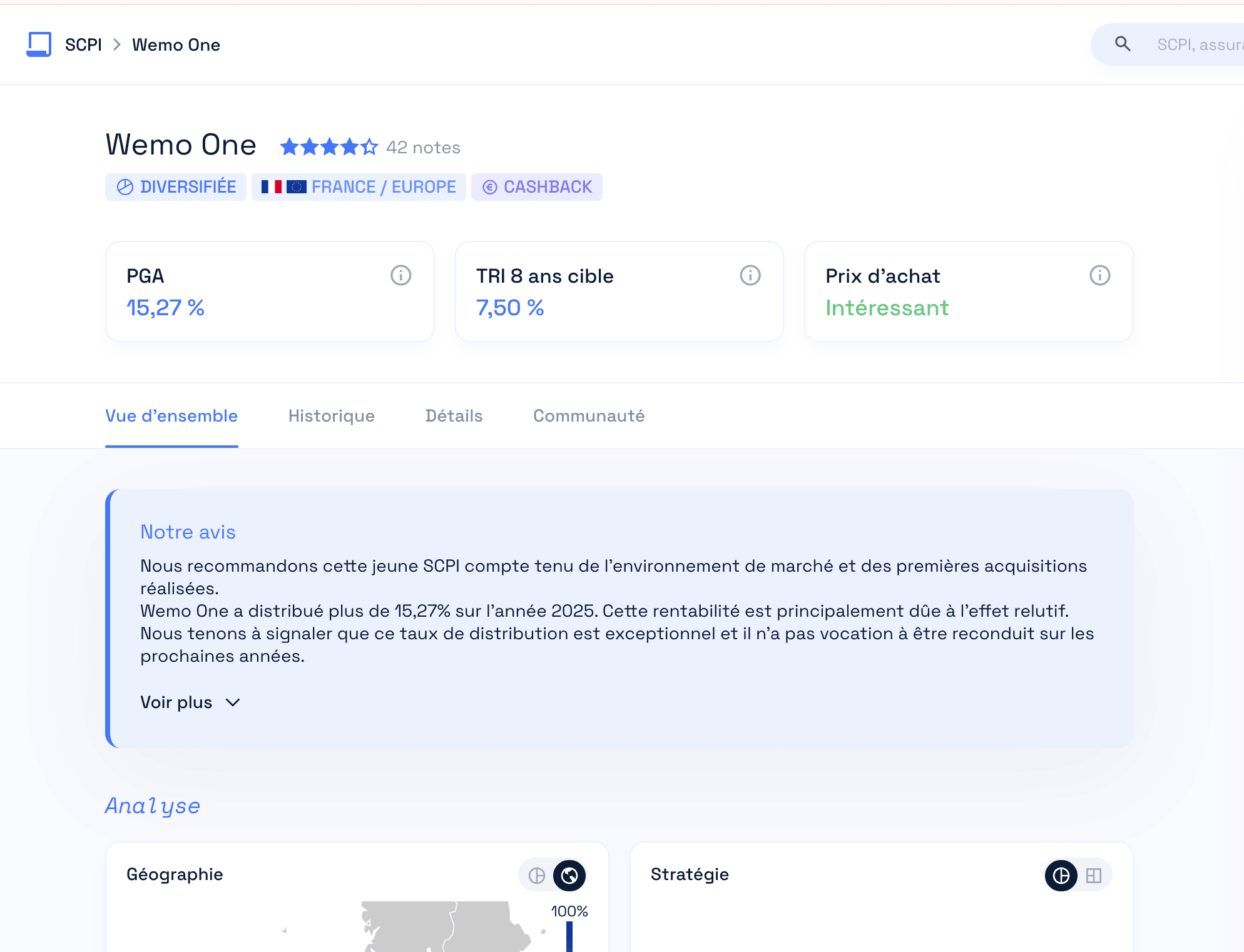 Avis SCPI sur Wemo One sur la plateforme louve invest