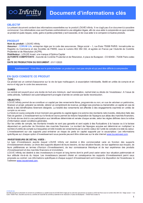 Document d'Informations Clés de Louve Infinity