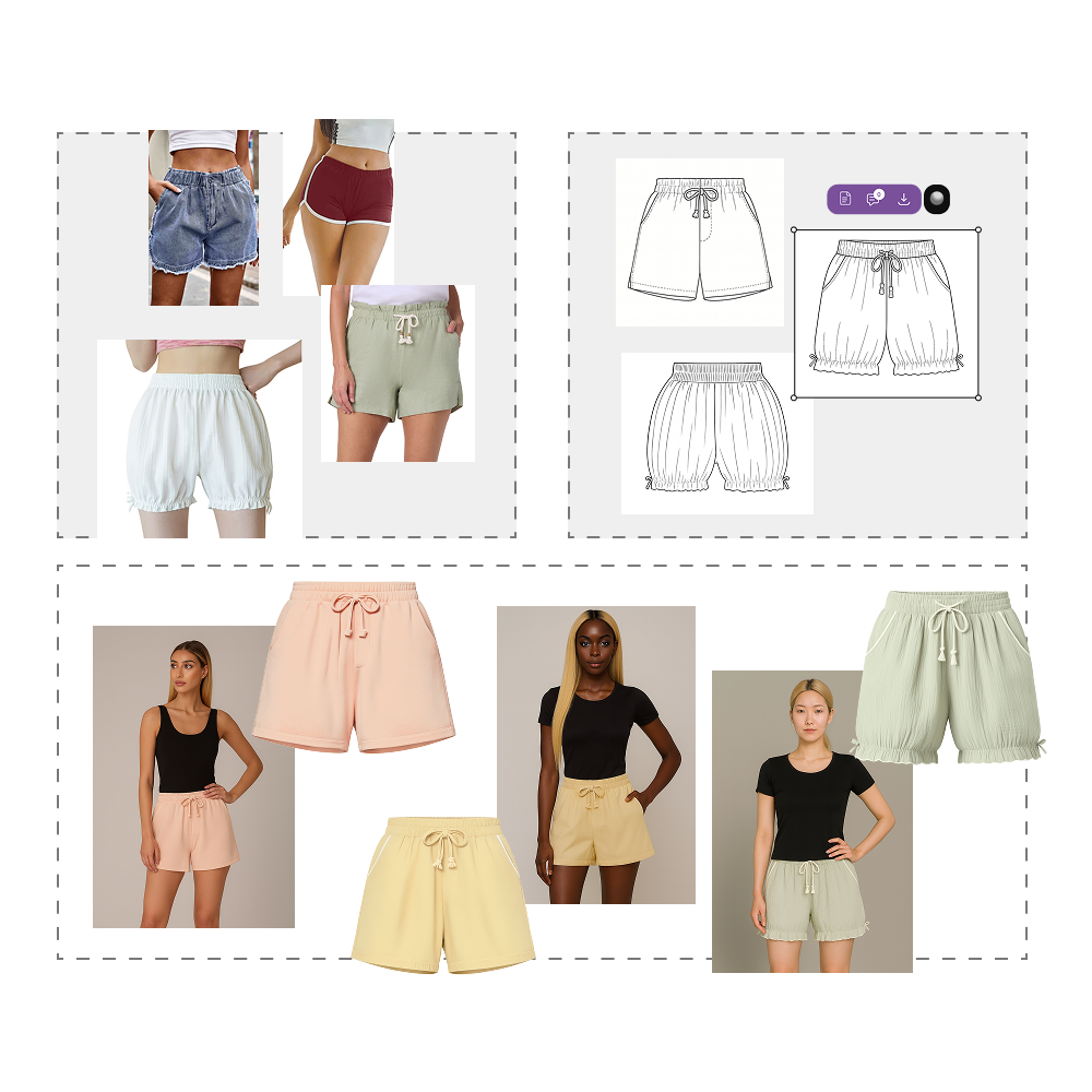 Variety of women's drawstring shorts in pastel colors and designs.