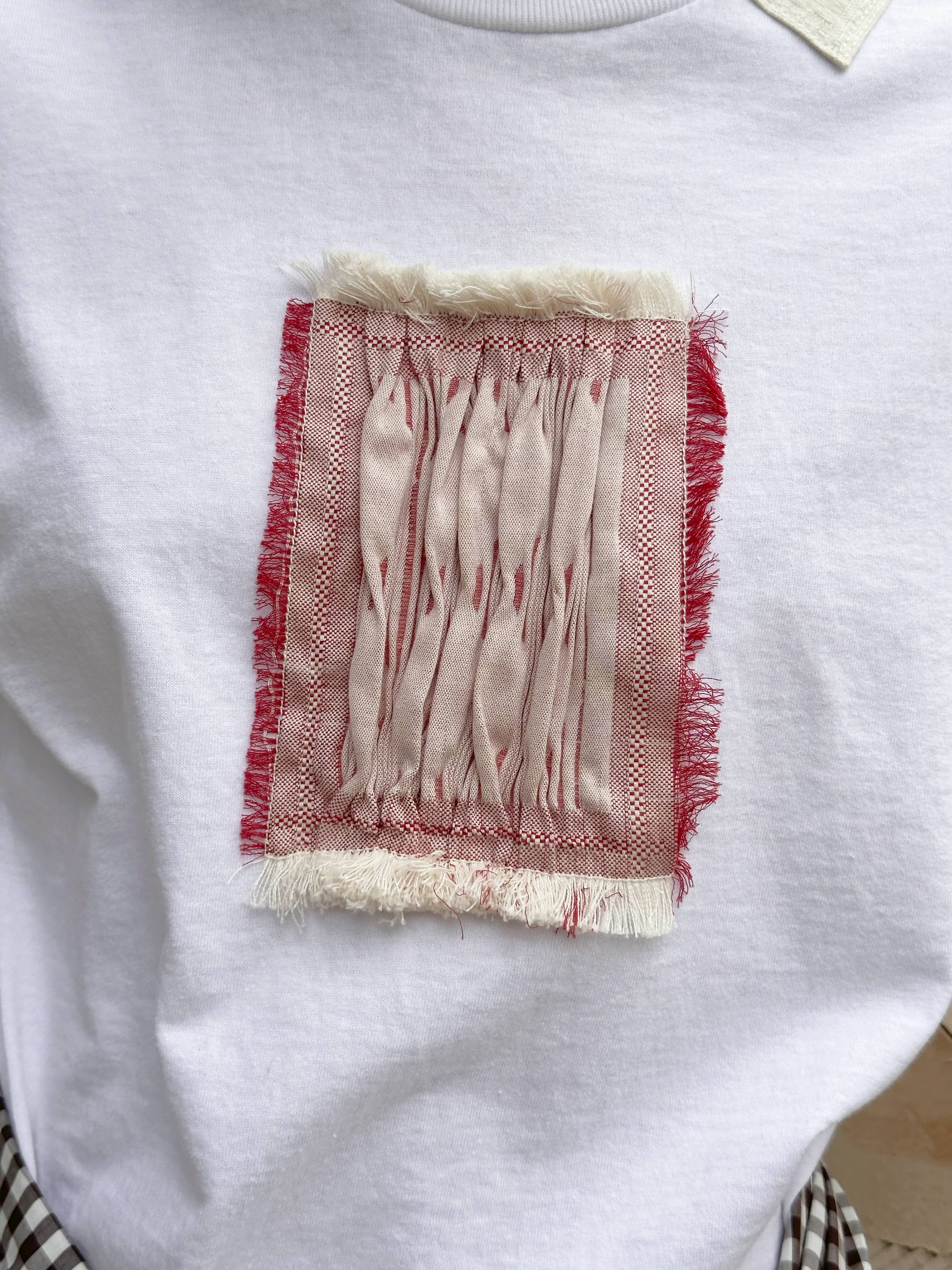 Red pulled diamond patch tee