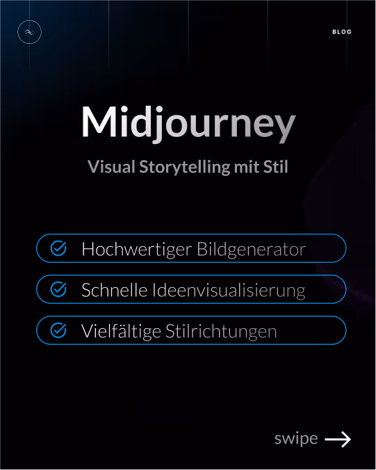 Grafik mit Auflistungen von Möglichkeiten mit Midjourney