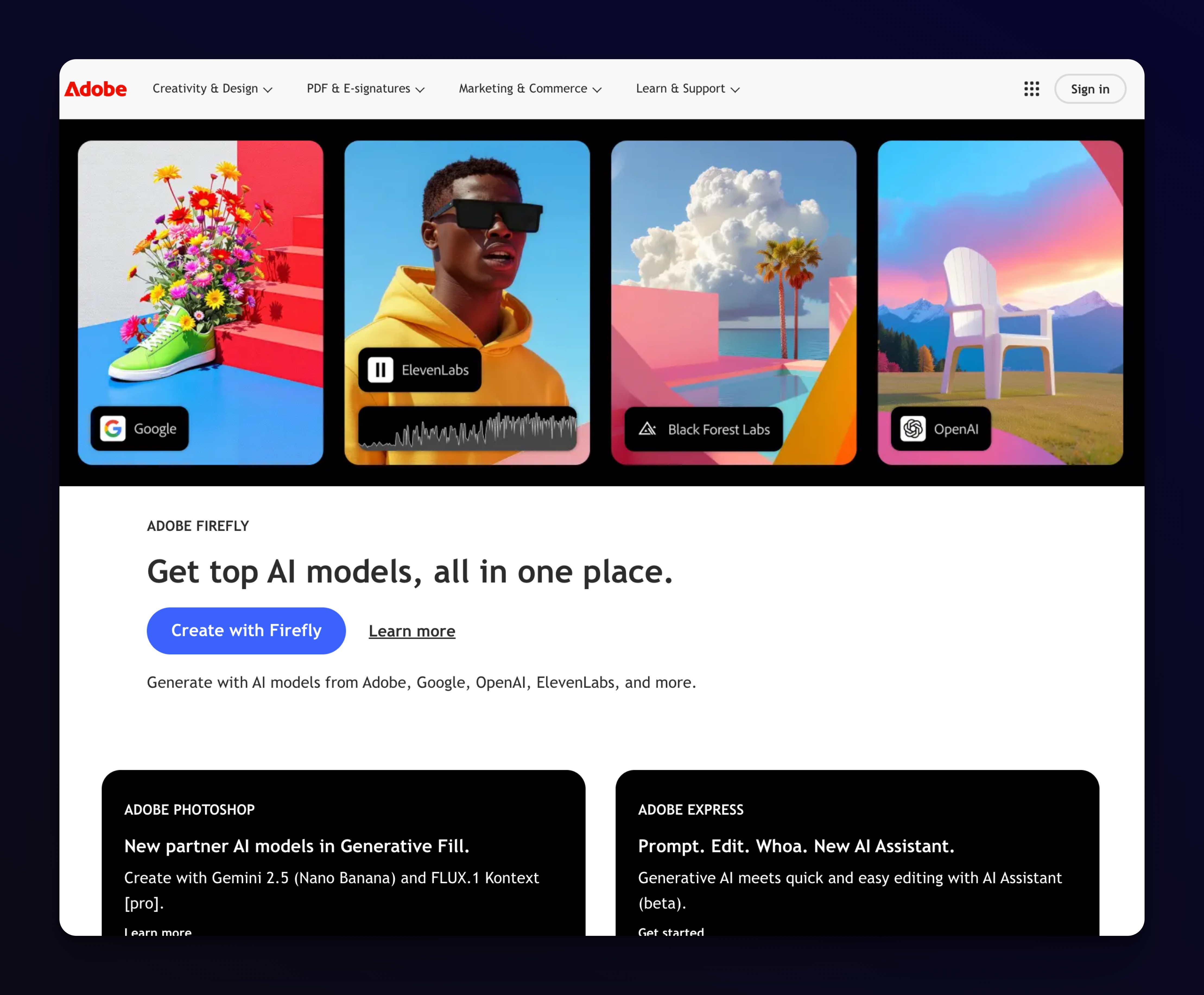 screenshot der adobe website