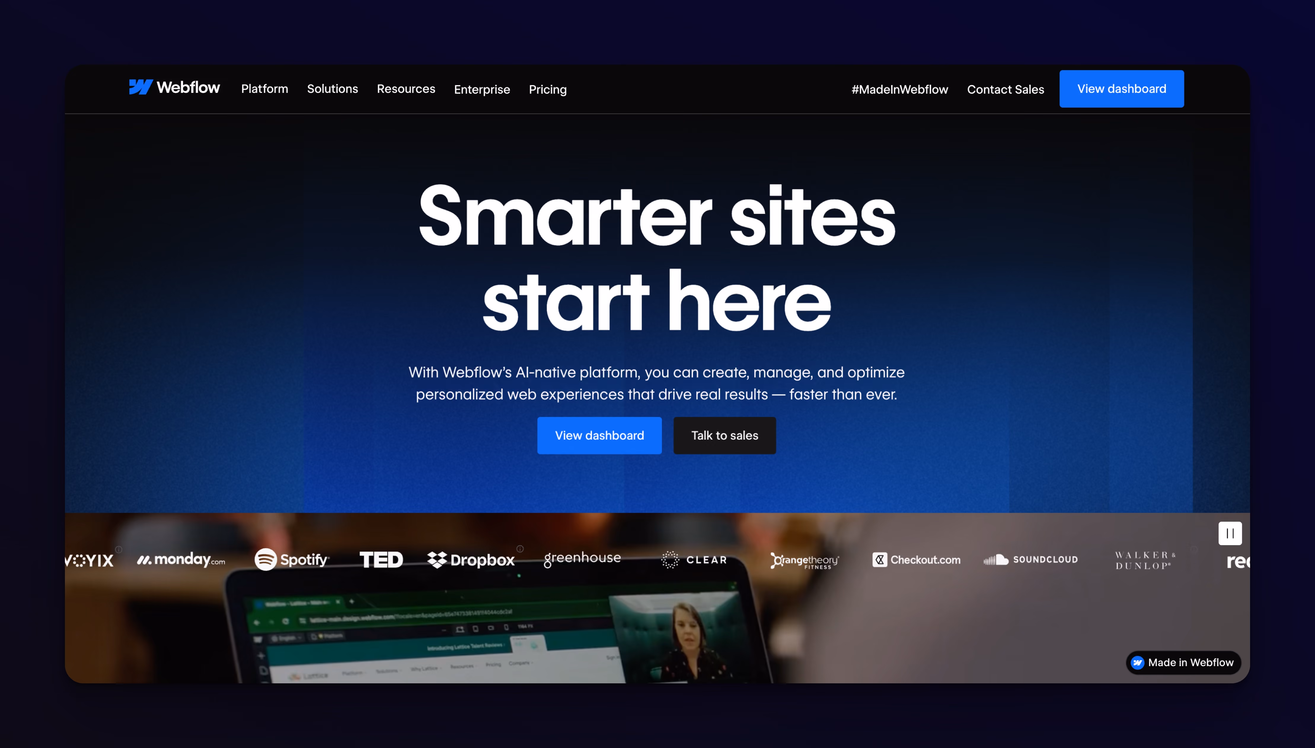 Screeshot webflow website