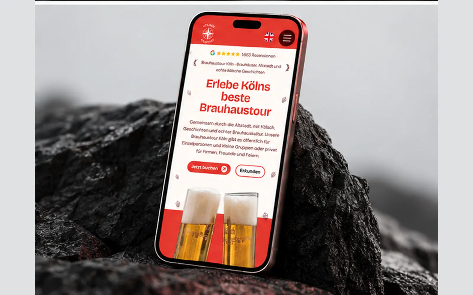 Kölner Kompass Website in der mobilen Ansicht auf dem Smartphone