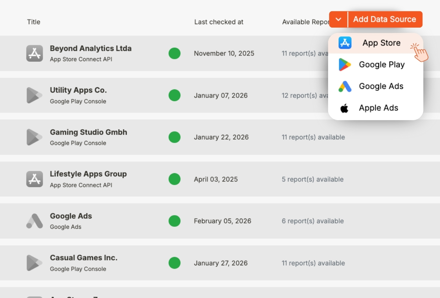 Support for multiple developer accounts and UA data sources.