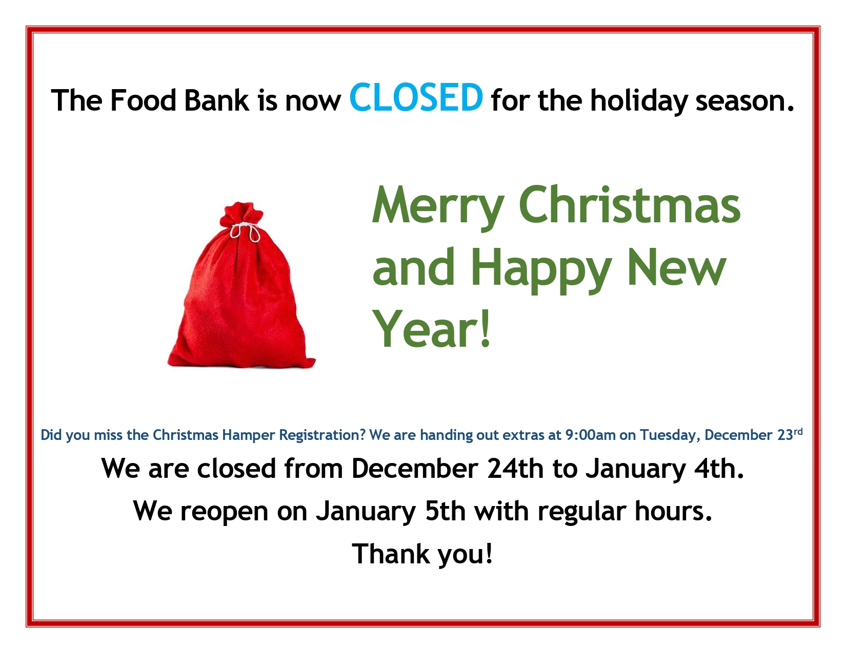 Holiday Closure Announcement 