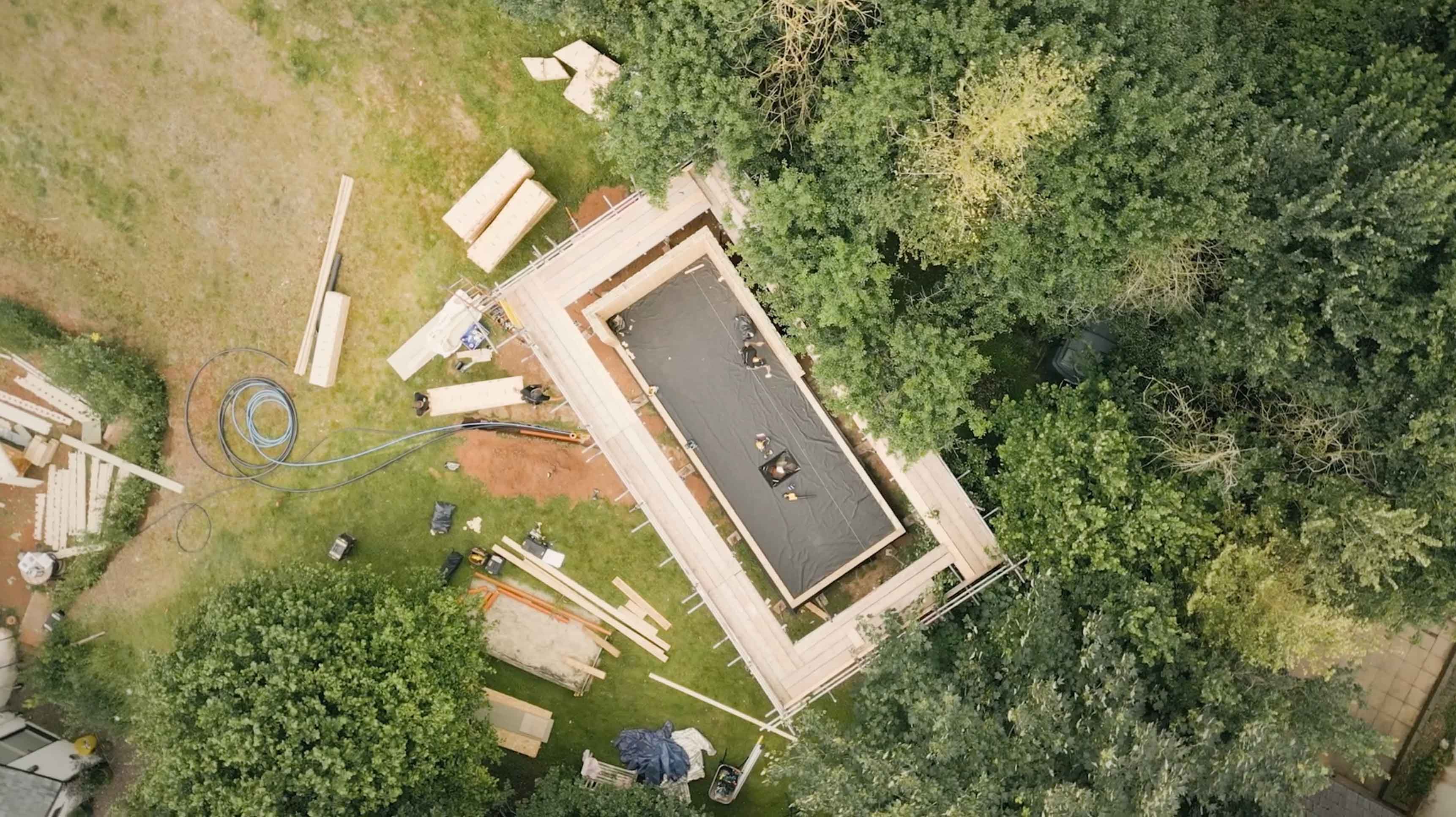 Drone image of WikiHouse cabin chassis