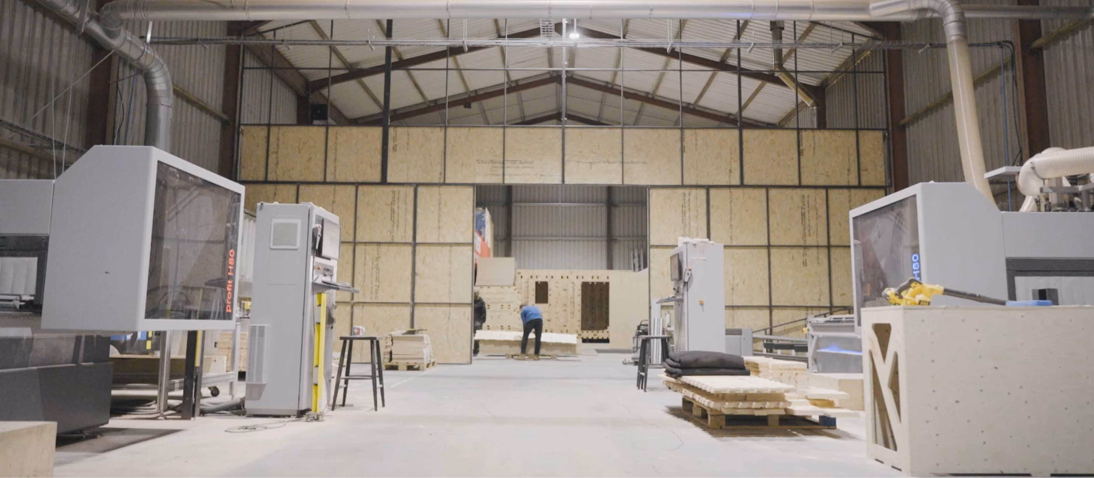 Wide shot of WikiHouse factory facility.