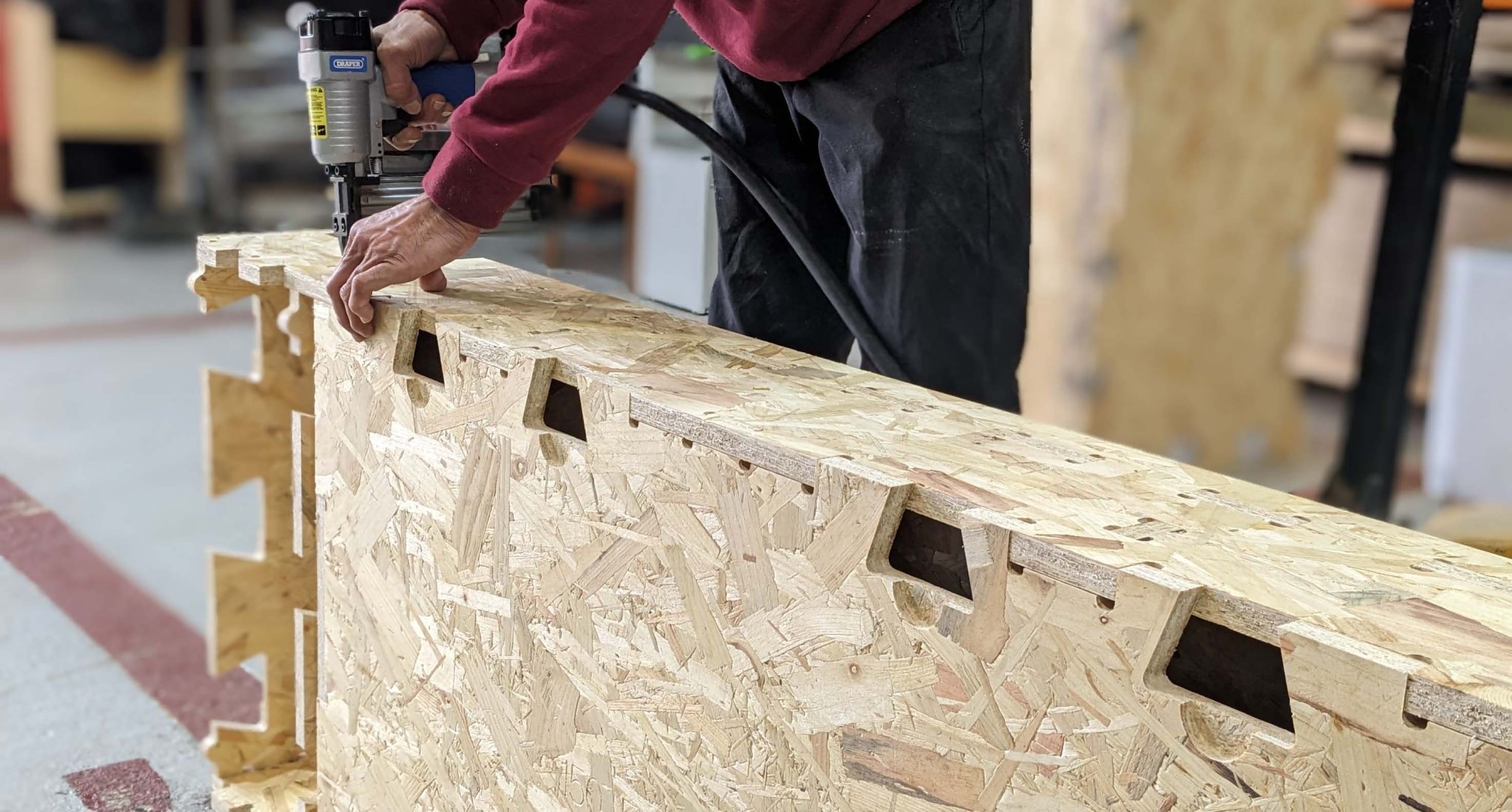 Closeup of WikiHouse block being assembled.