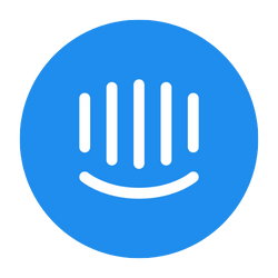 Intercom logo blue background white smiling face