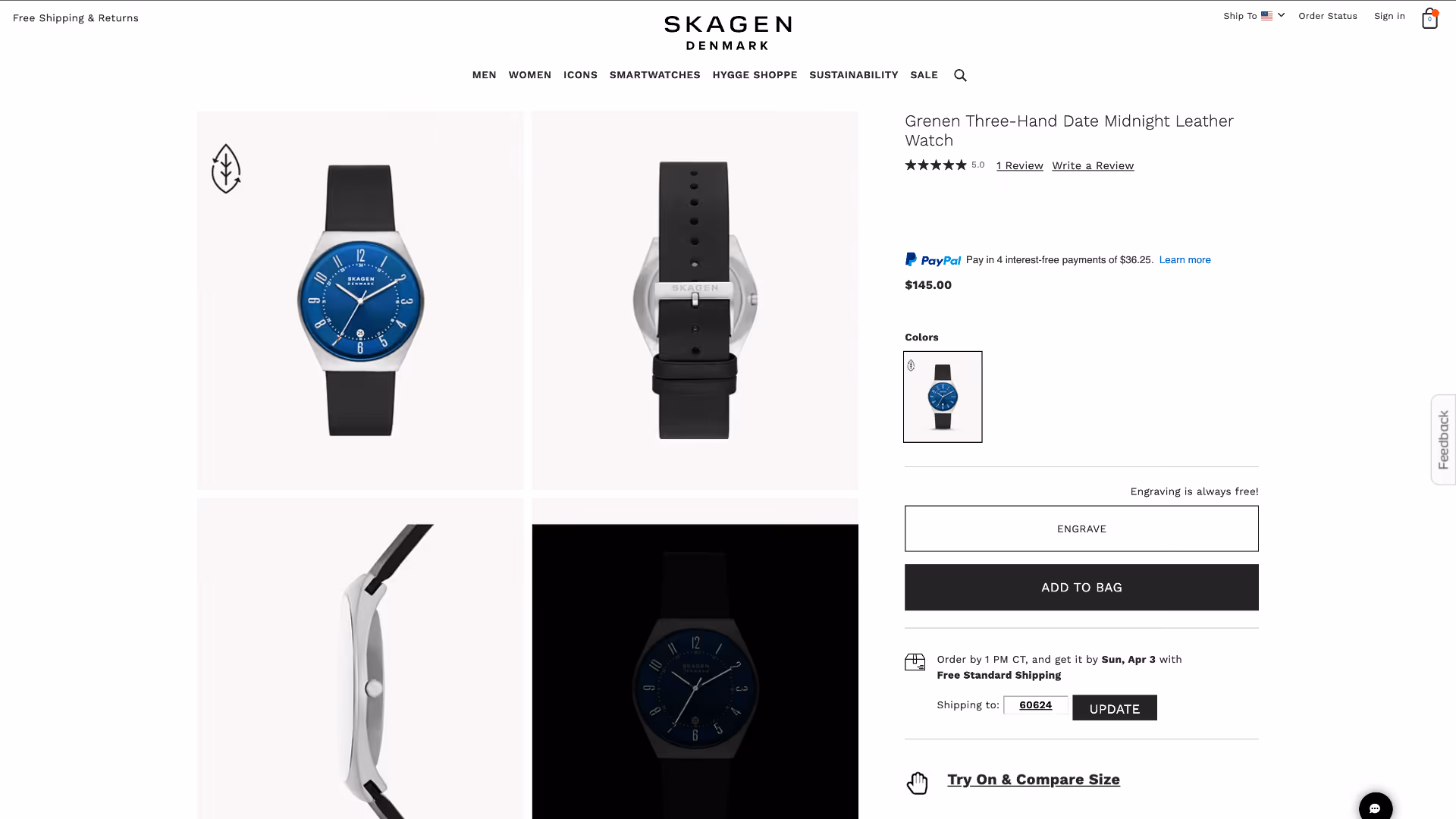 Client product detail page on desktop