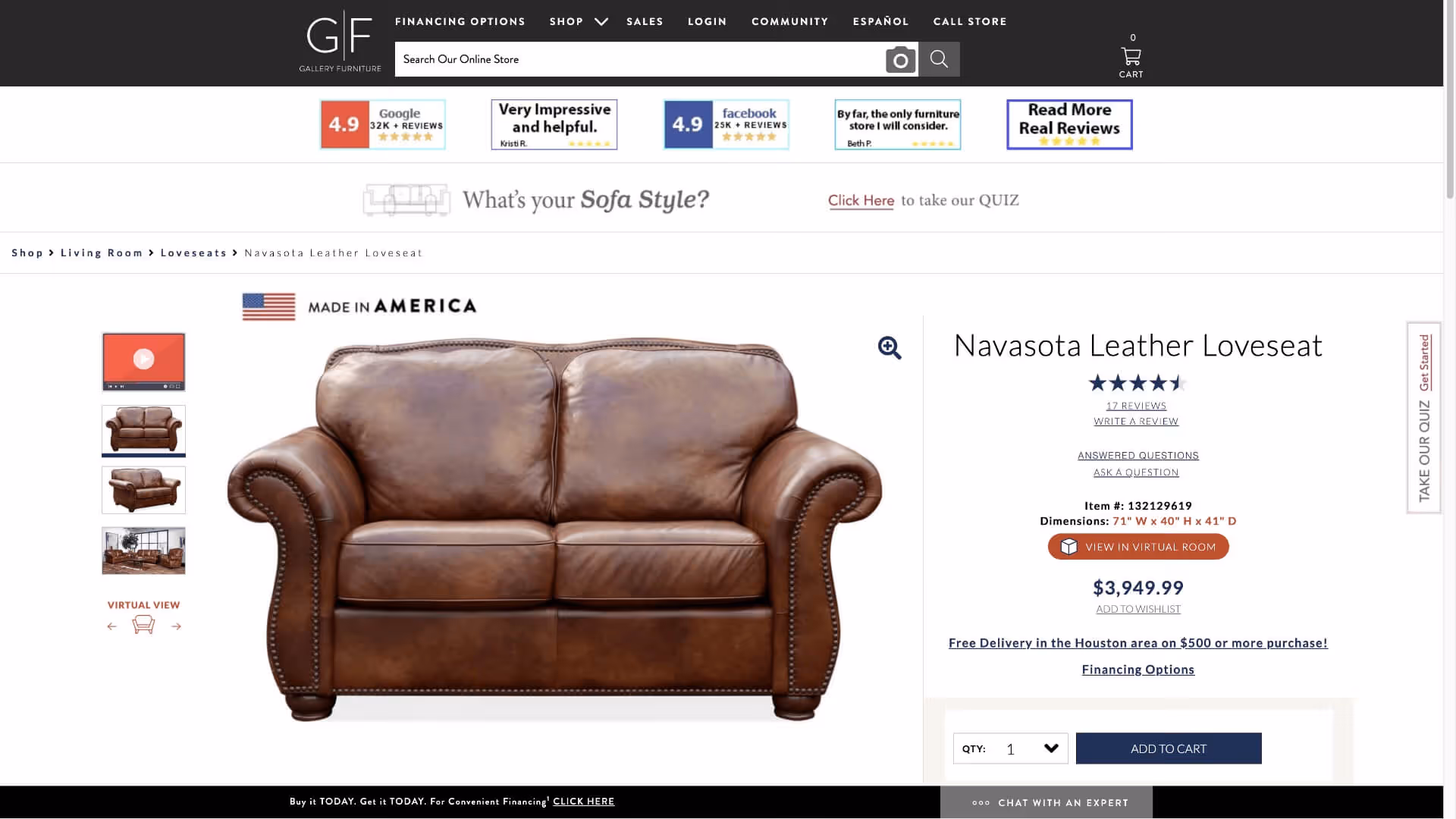 Desktop view of client's product detail page