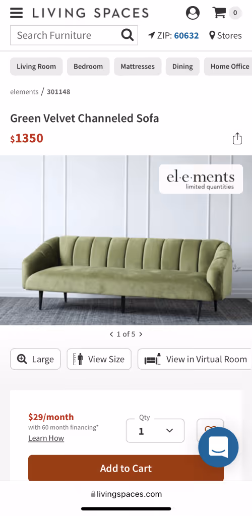 Client product detail page on desktop