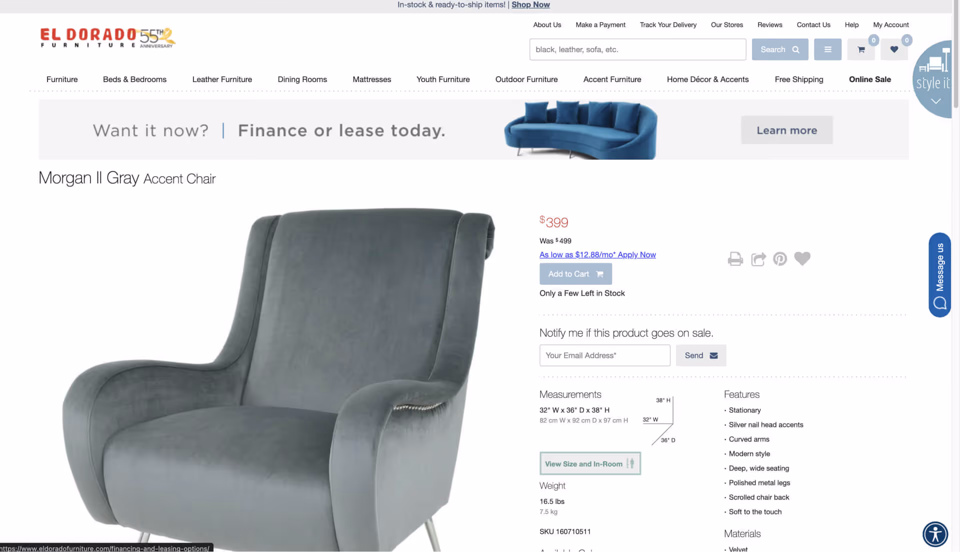 Client product detail page on desktop