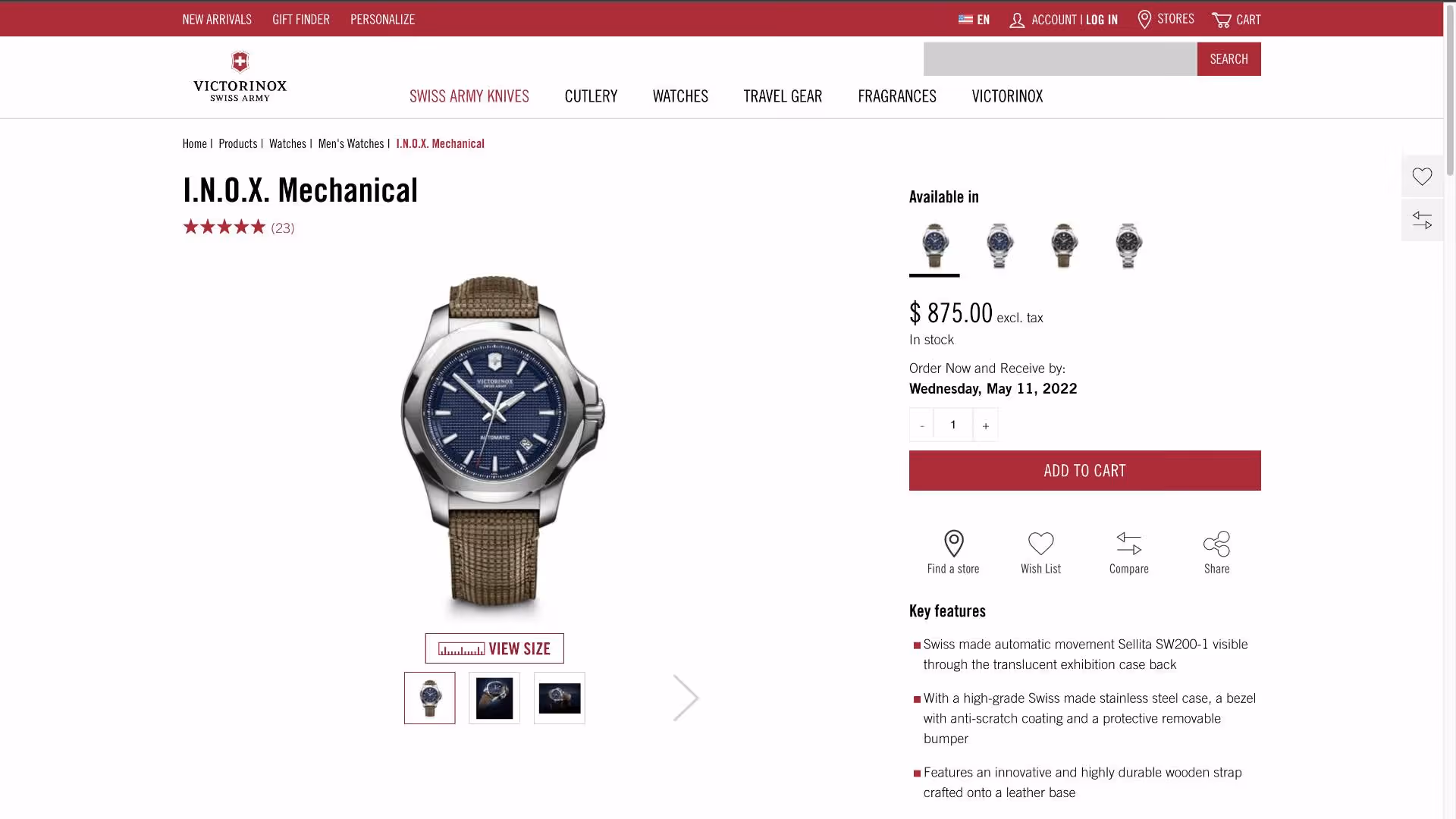 Client product detail page on desktop