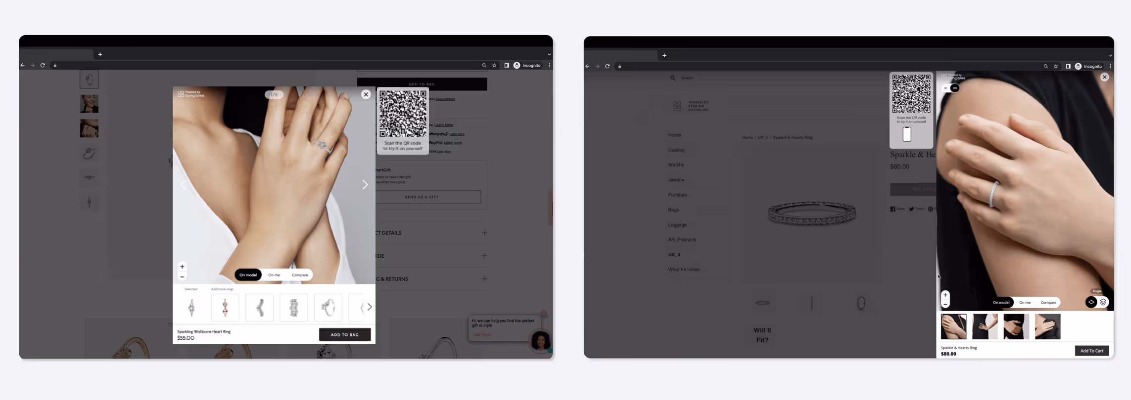 Tangiblee sideview versus centerview modal