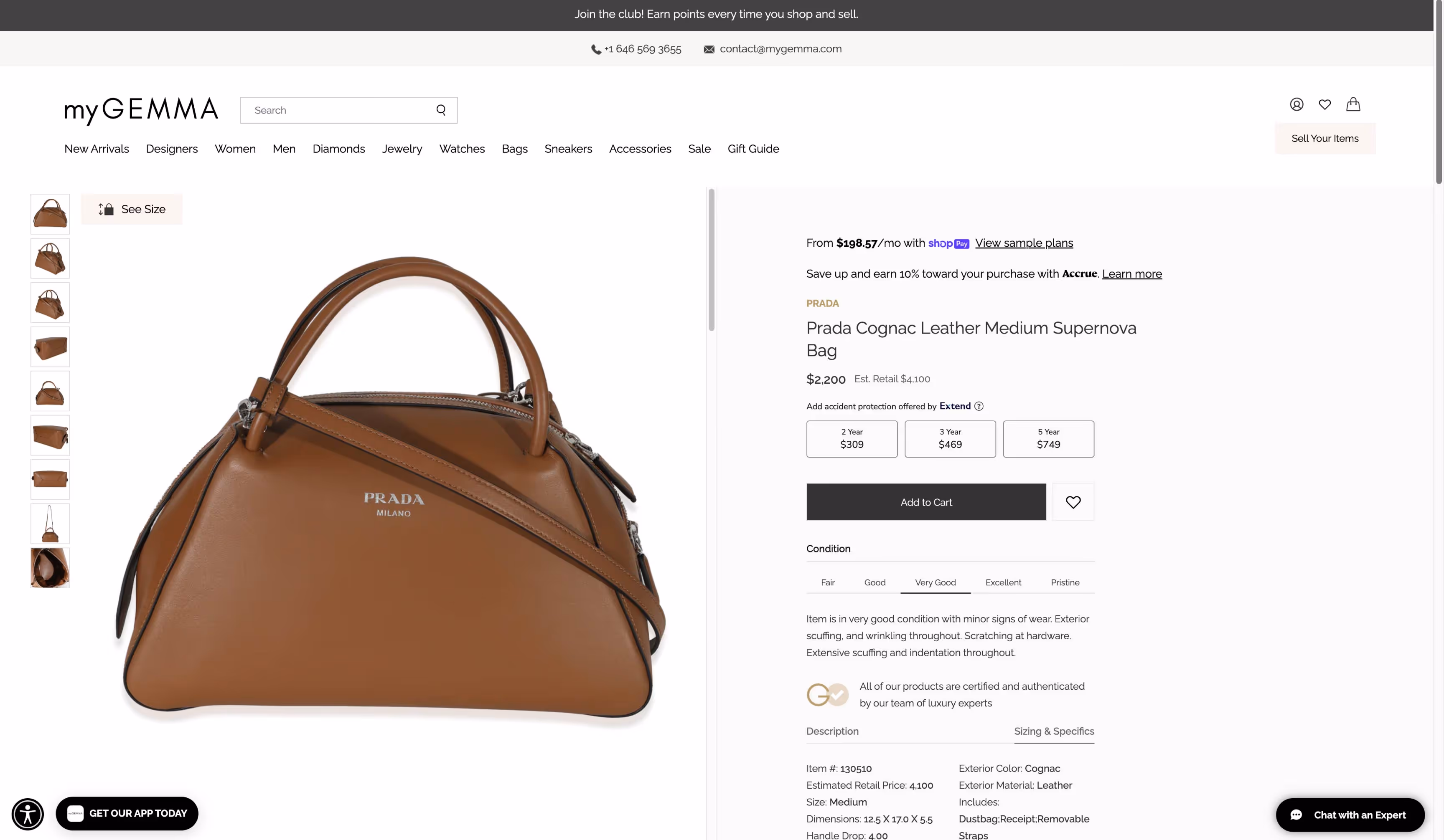 Client product detail page on desktop