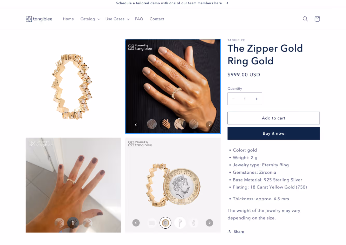 Desktop view of client's product detail page