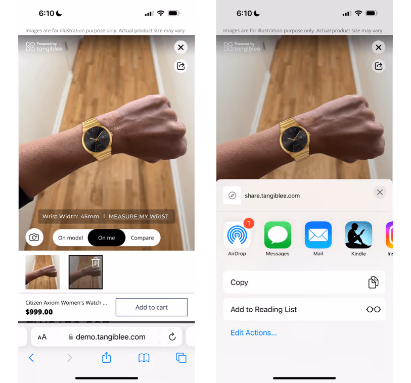 Share your watch Virtual Try- On Photos