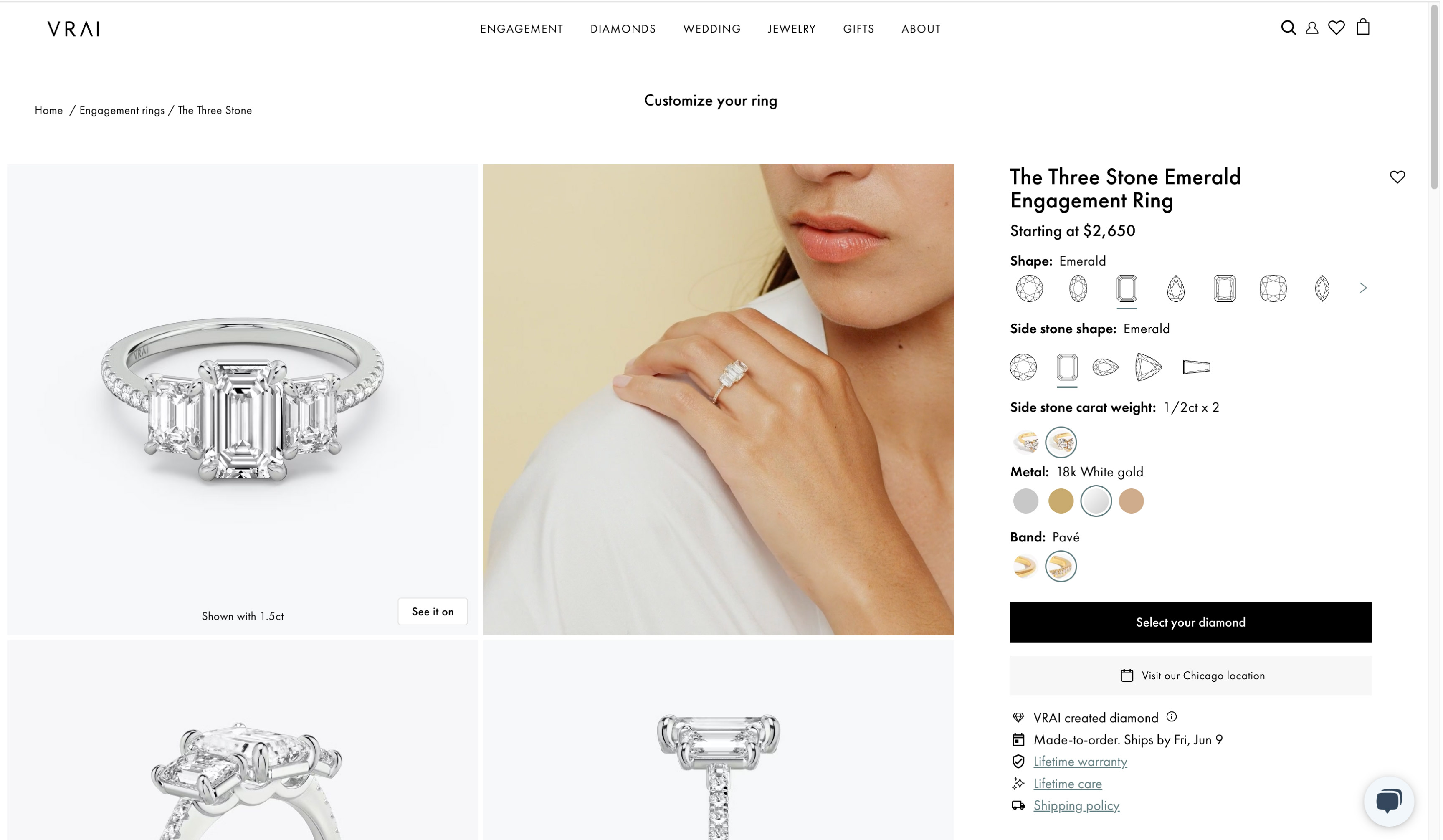 Client product detail page on desktop