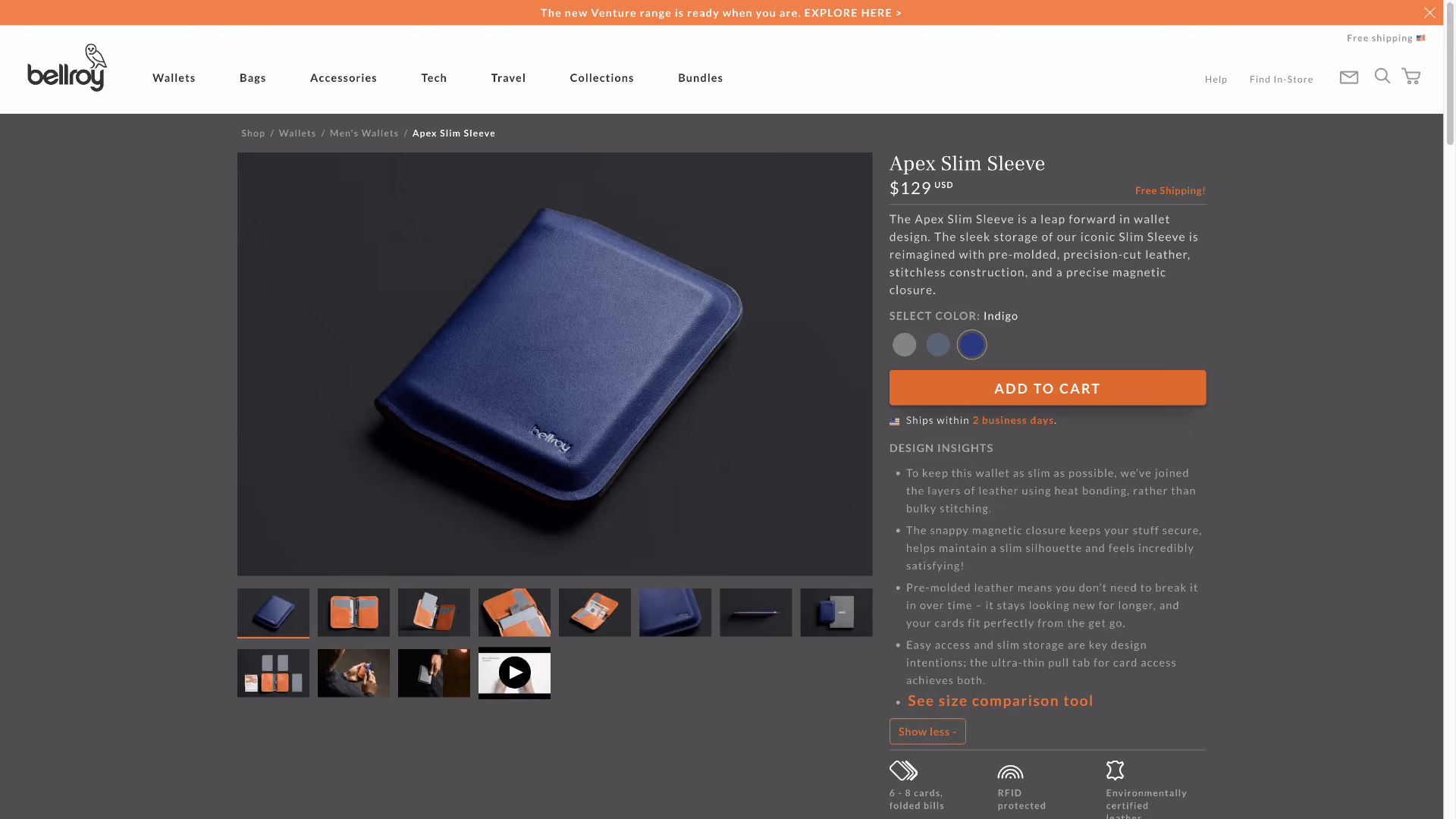 Desktop view of client's product detail page