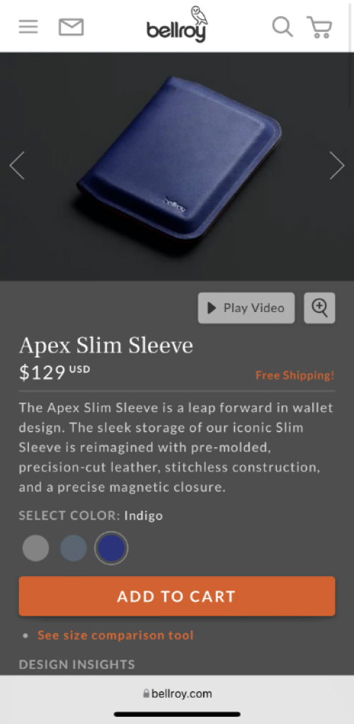Client product detail page on desktop