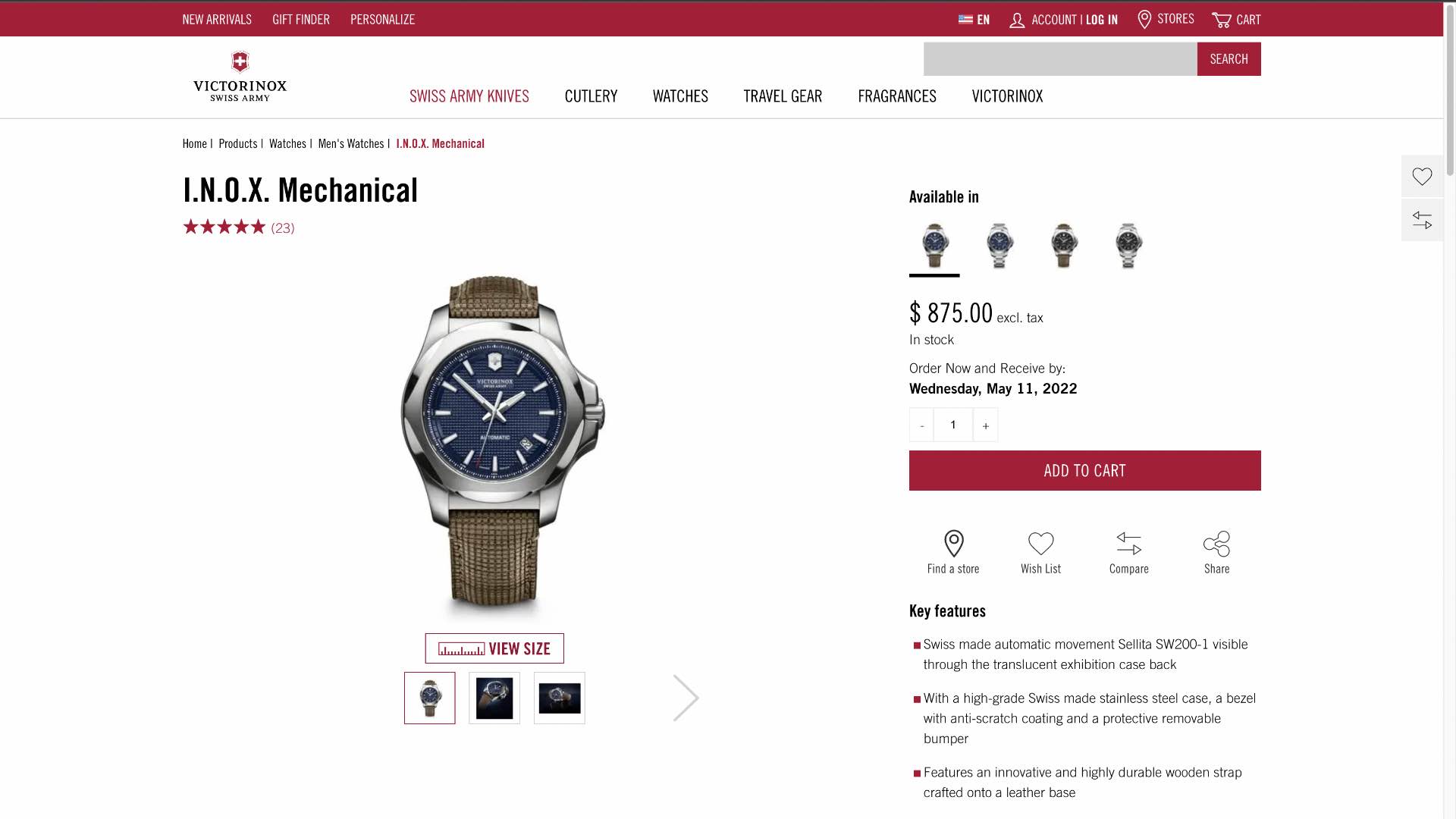 Desktop view of client's product detail page