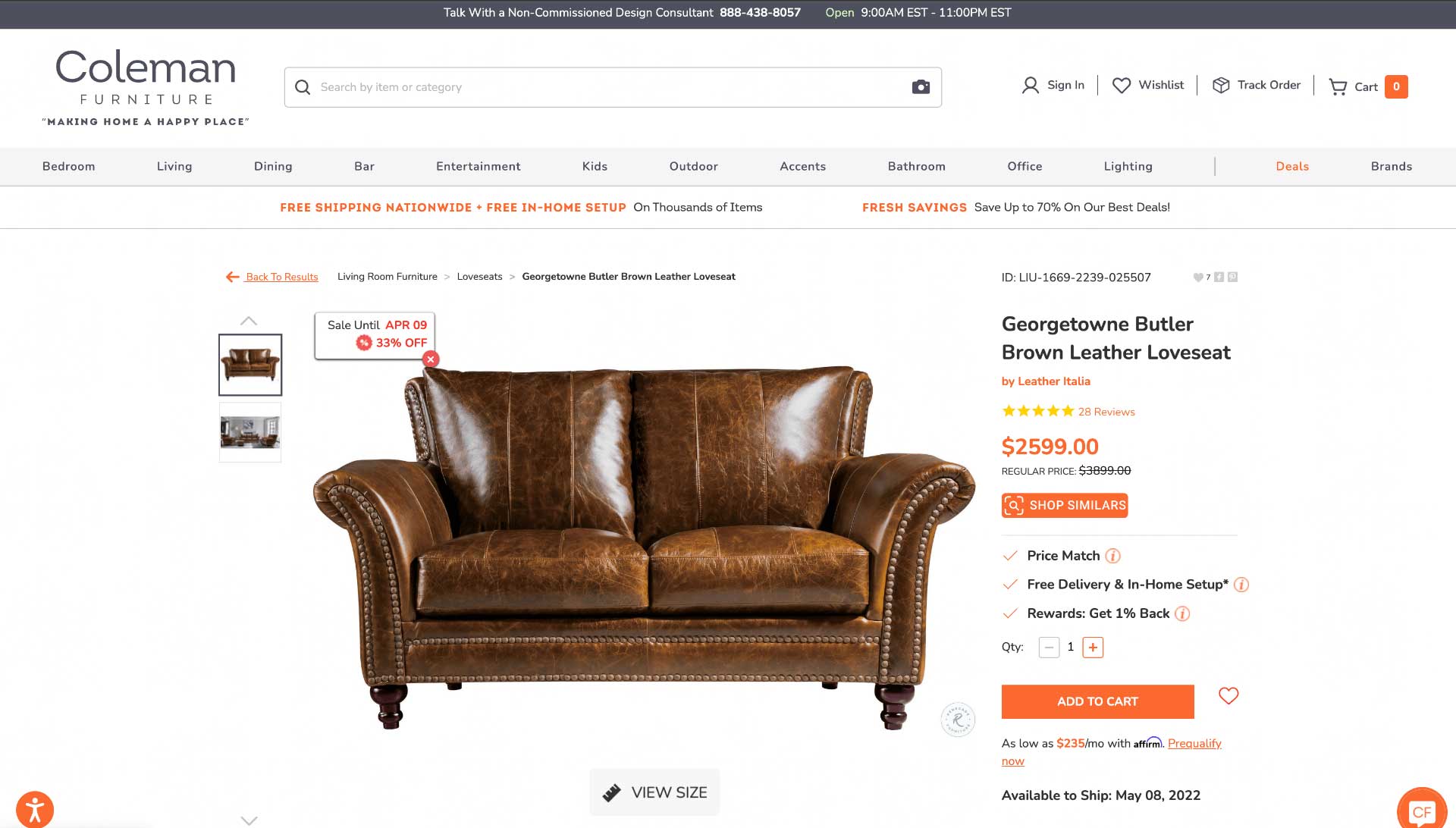 Client product detail page on desktop