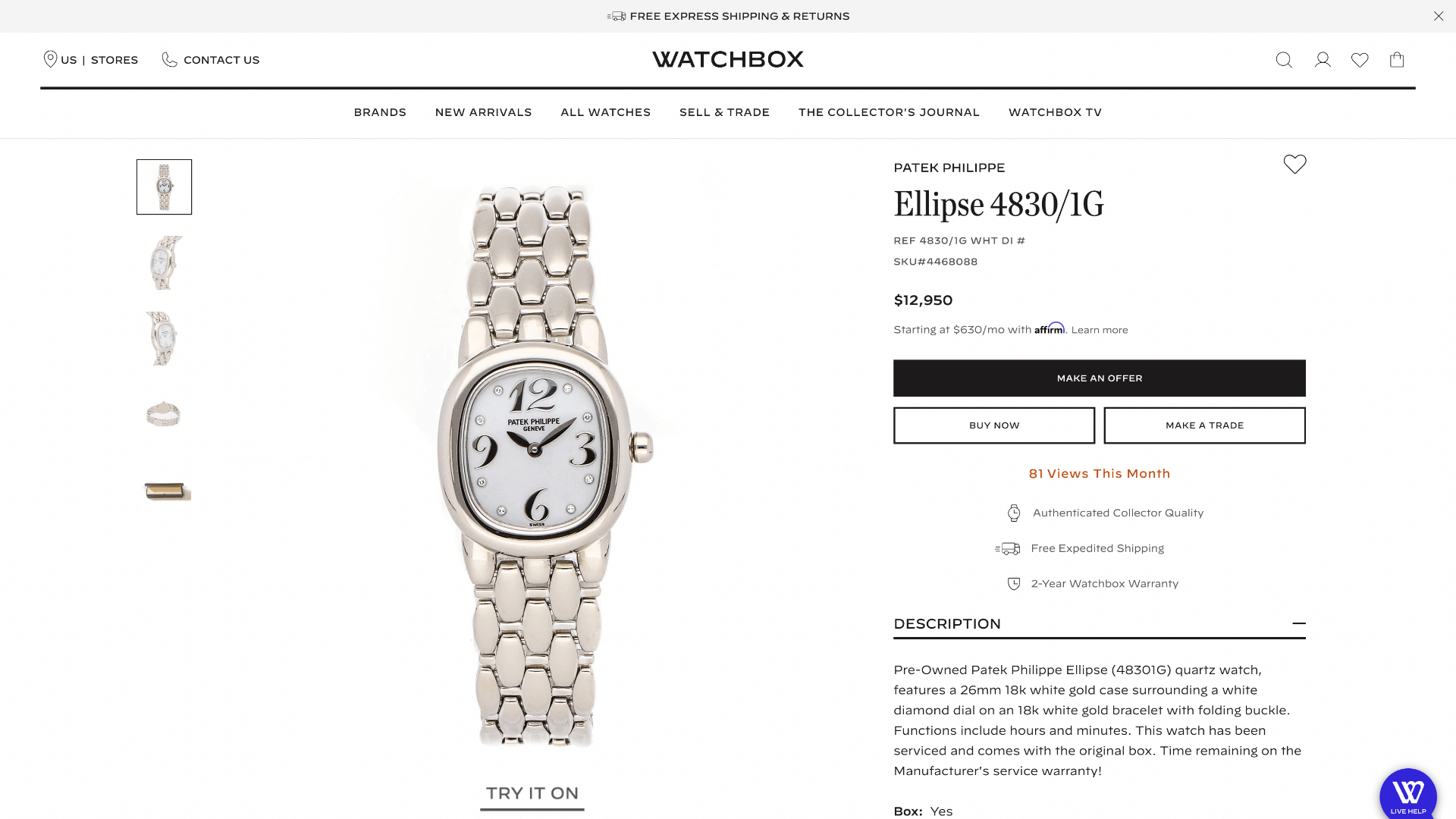 Desktop view of client's product detail page