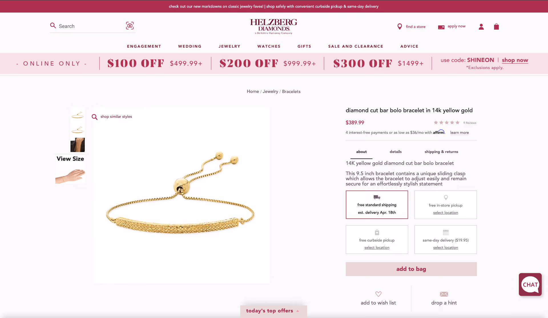Desktop view of client's product detail page