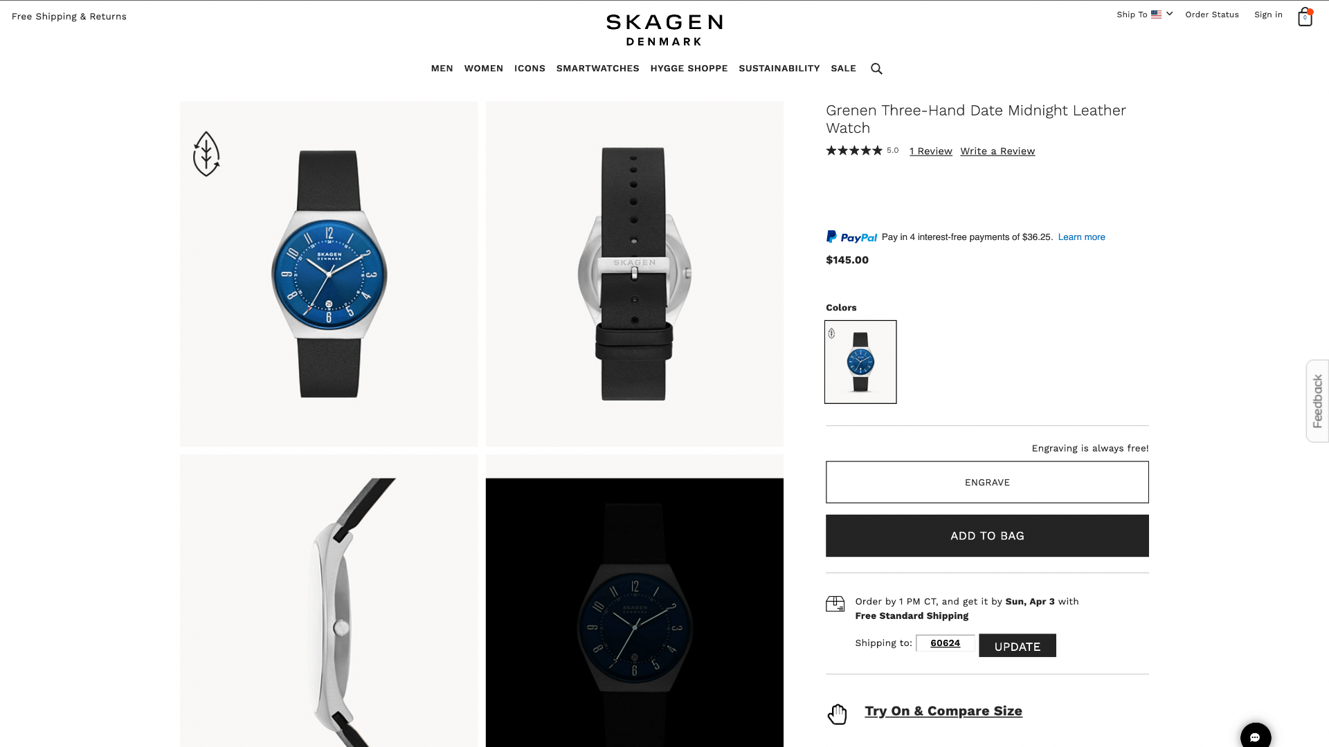 Desktop view of client's product detail page