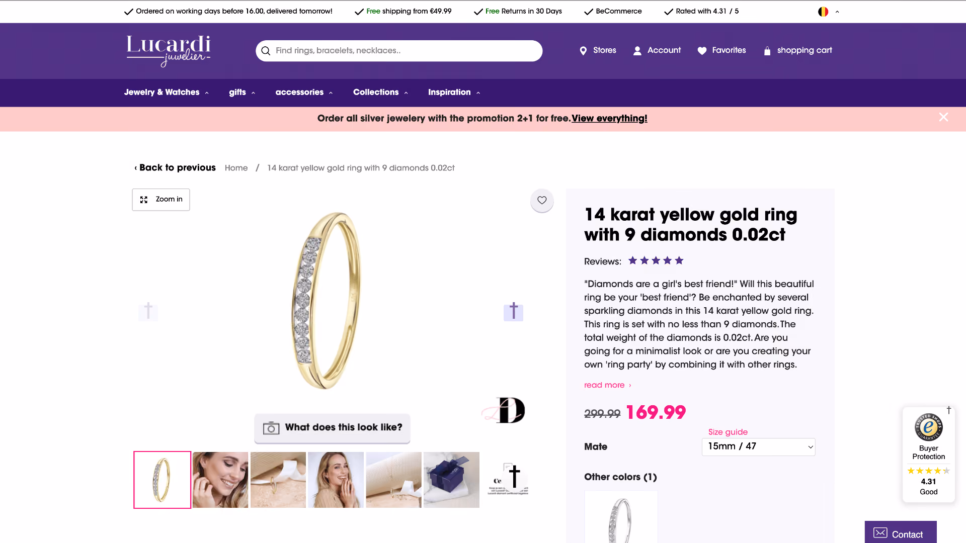 Desktop view of client's product detail page