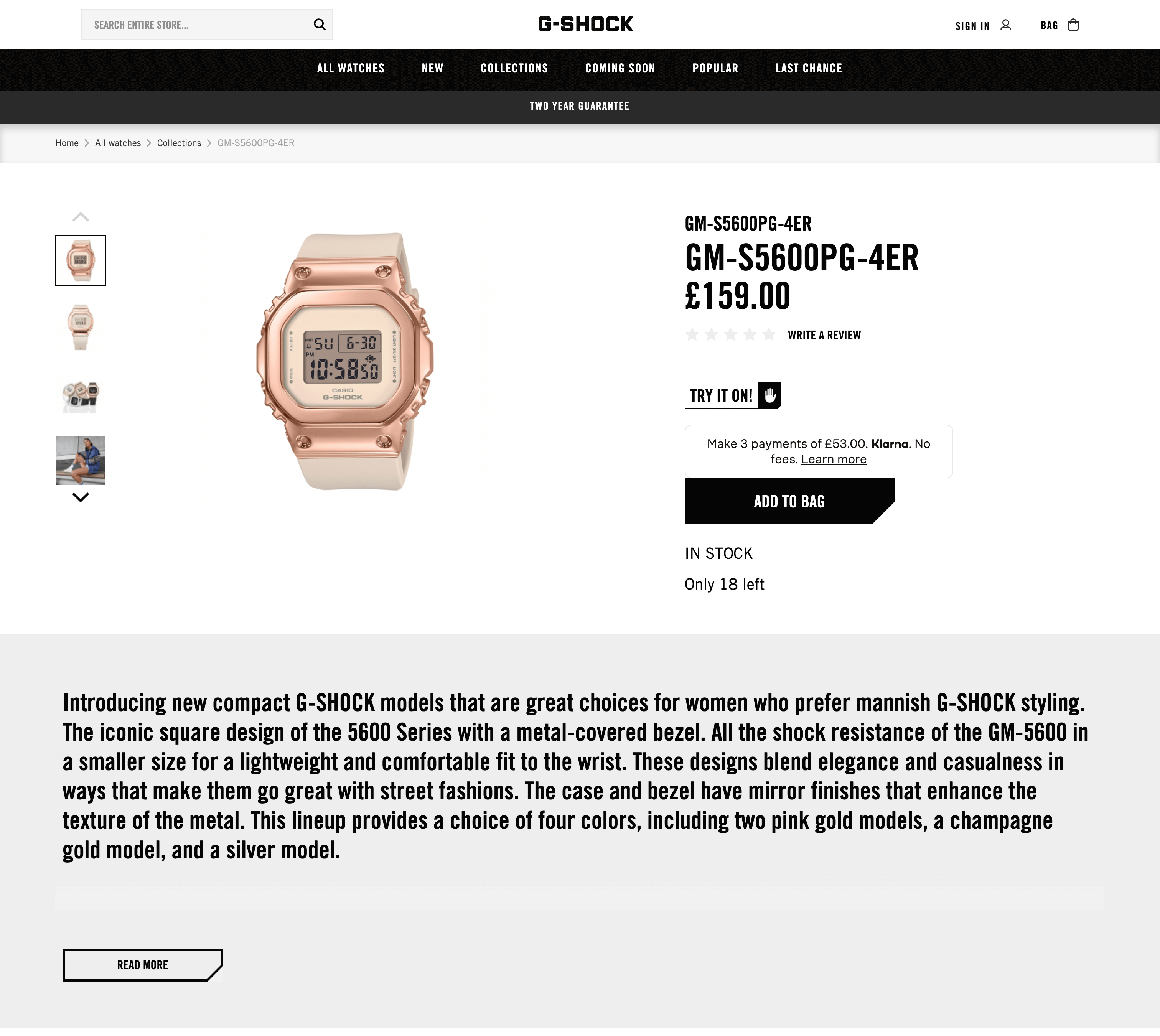 Desktop view of client's product detail page